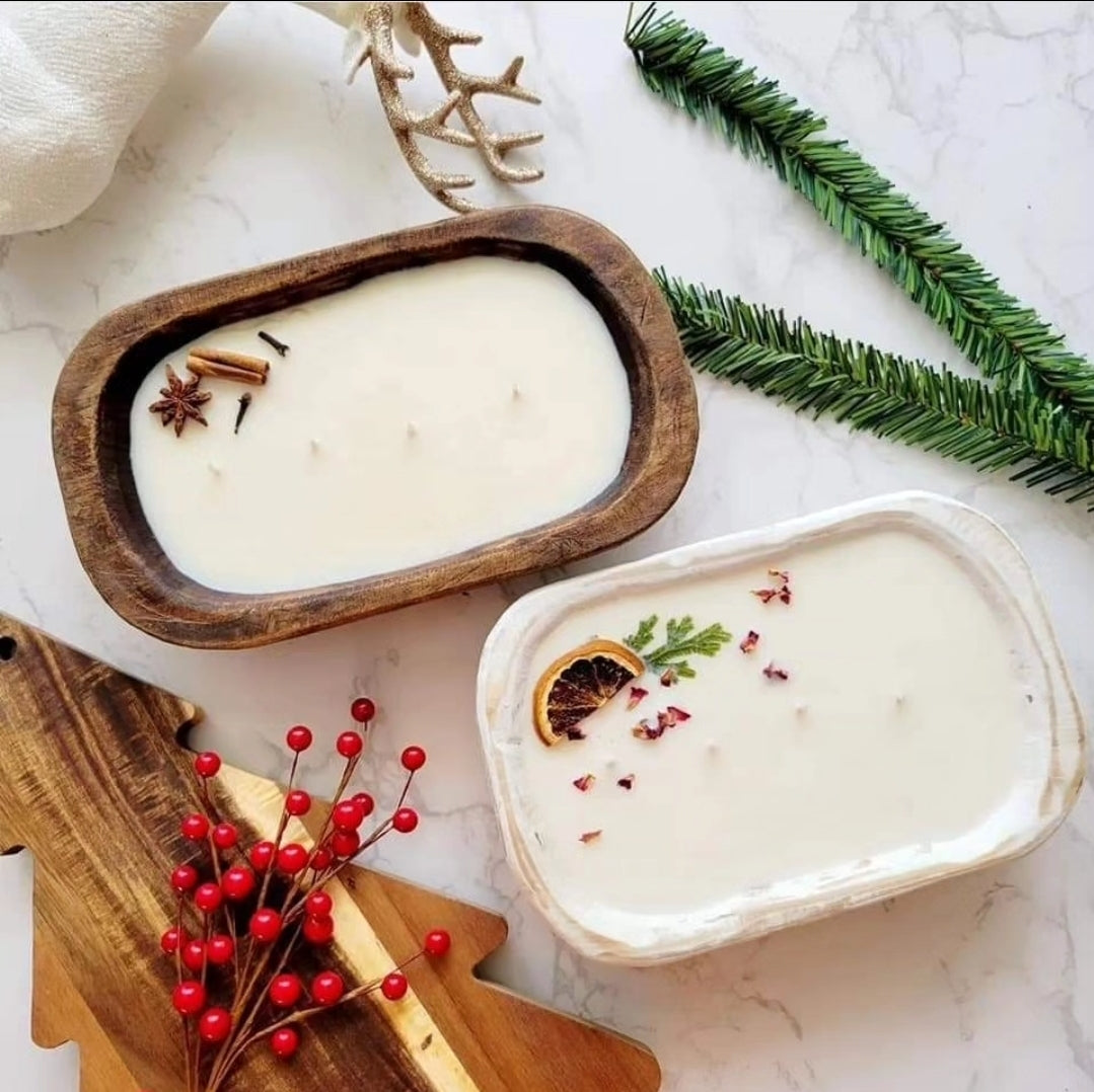 Wooden Oval Bowl Candle